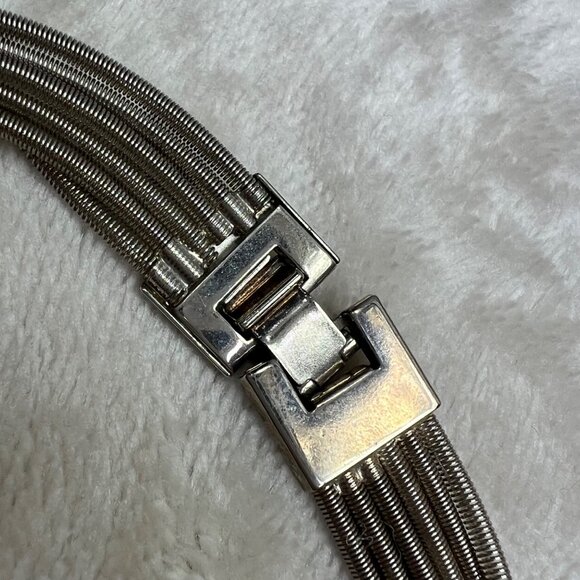 Stretchy Multi Strand Wire Necklace Silver Tone Rhinestones Sliding Pendant - Picture 7 of 8